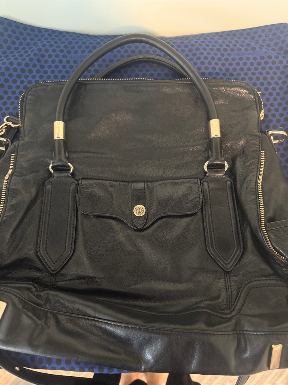 Rebecca Minkoff Black Leather Fold-Over Satchel with Gold Hardware - Picture 10 of 10